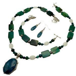 Handmade Jewelry Set - Shattuckite - Green Agate, Amazonite, Crysocolla, Crystal